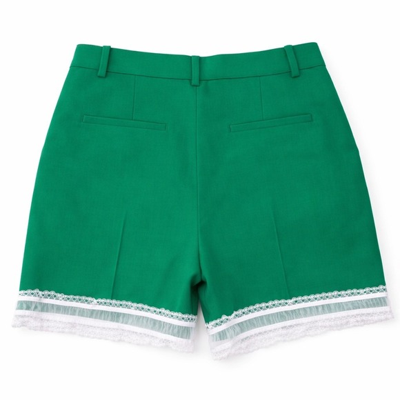Emerald Green Lace Trim Tailored Shorts Designer Made In Italy SOI Studio S/M - Picture 4 of 8